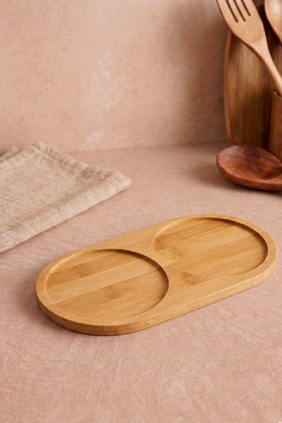 PORLİSMA 6-Piece Bamboo Oval Compartment Oil Pot Base 23X13 cm Presentation T...
