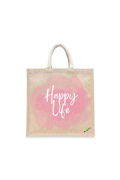 BYFT Tote Bag - Happy Life Printed Stylish Carry-All Cotton Tote Set of 01
