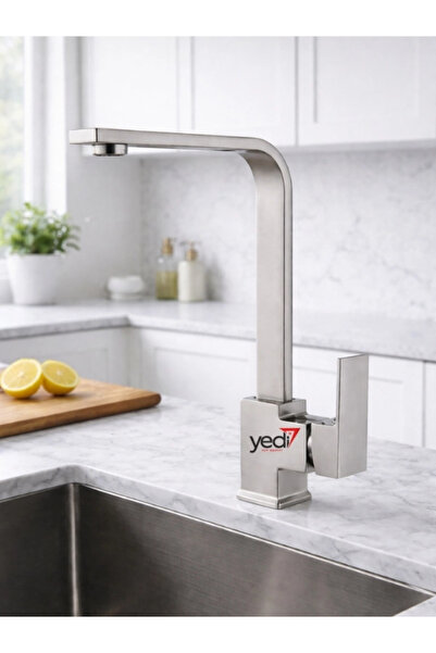 Fualora صنبور مطبخ مربع الشكل باللون الفضي غير اللامع