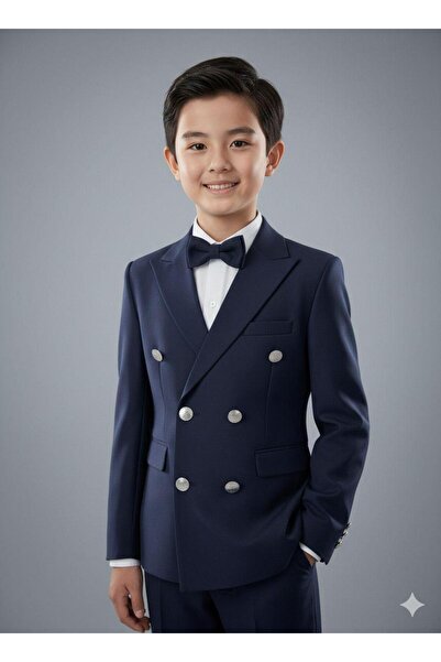 Bymen67 Double-Breasted Children's Suit Set with Shirt, Ages 5-14