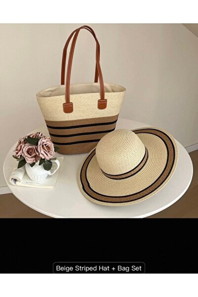 No branded قبعة مخطط + حقيبة