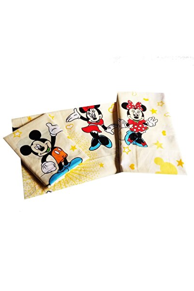 Mcf Lenjerie pat, 3 piese MCF, Mickey si Minnie, 90x200 cm, crem