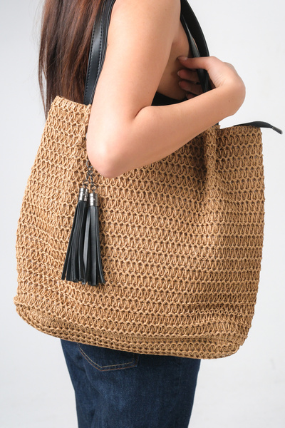 MARSEDO Γυναικεία Ψάθινη Πλεκτή Υπερμεγέθη Καθημερινή Φούντα με Λεπτομέρεια Τ...