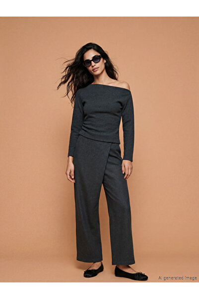LC Waikiki Anthracite double breasted cut women's trousers
