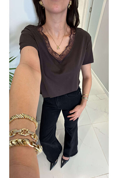 BİRCANÇİL Tricou MD Wugy Kahve Yakası, pachet de dantelă