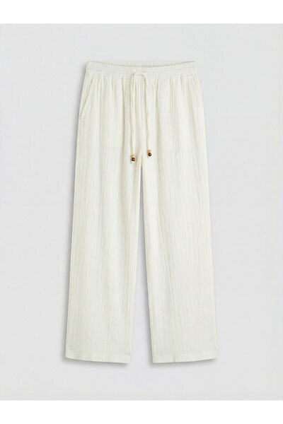LC Waikiki Lcw vision ecru elastic waist textured muslin women's pants