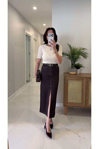 BİRCANÇİL Μακριά τζιν φούστα Rowesta σε καφέ απόχρωση