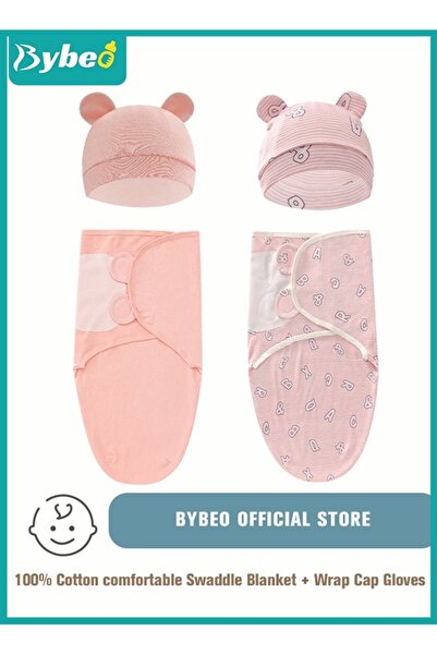 BYBEO لفّ مكون من 4 قطع: بطانية لفّ للأطفال حديثي الولادة مع غطاء، كيس نوم لل...
