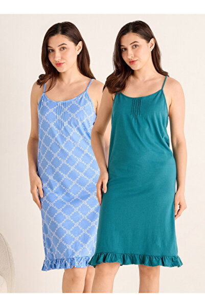 FAV Set of 2 - Midi Slip Dress Strappy Ruffled Hem Cotton