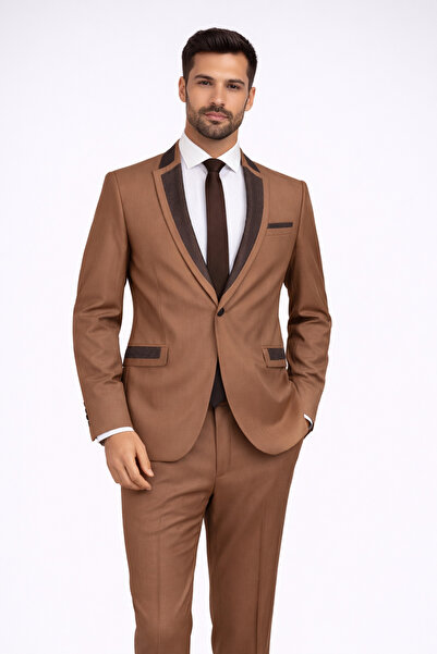 FABIO CASSEL Erkek Slim Fit Damatlık Takım Elbise – Düğün İçin Özel Tasarım