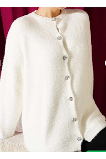 Zentoni Women's Long Sweater with Pearl Buttons, Plus Size, Soft Fabric Cardigan