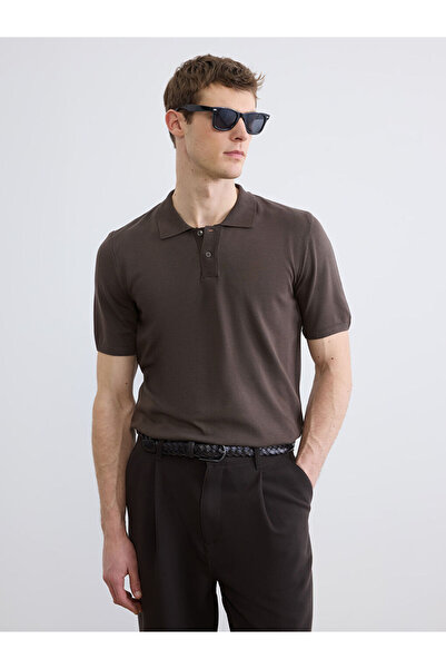 LC Waikiki Καφέ ανδρικό πλεκτό πουλόβερ με λαιμόκοψη πόλο