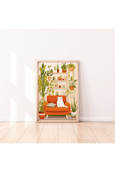 Tuba Decor pisică Tablo în alb pe un scaun dintr-o singură bucată cu cadru di...