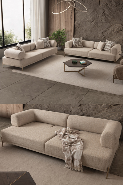 indes home Mokka 3+3 Koltuk Takımı Krem Renk