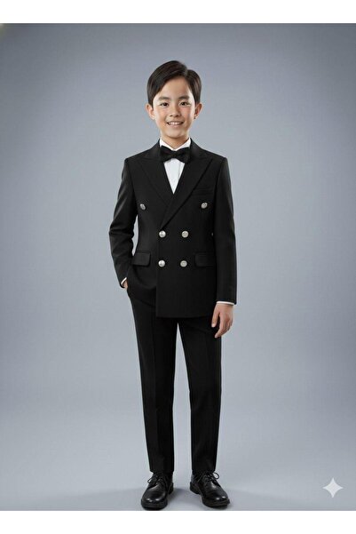 Bymen67 Double-Breasted Children's Suit Set with Shirt, Ages 5-14