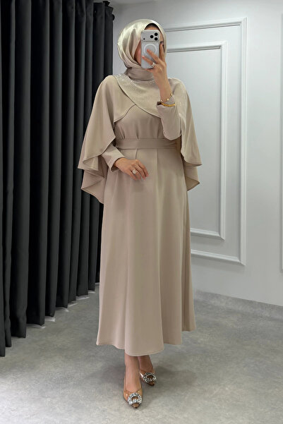 Abiye Diyarı Βραδινό φόρεμα ισλαμικής ενδυμασίας από ύφασμα κρεπ με λεπτομέρε...