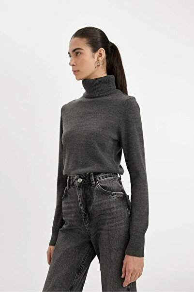 BLACK MODBLACK Regular Fit Soft Textured Turtleneck Basic Solid Knit Sweater