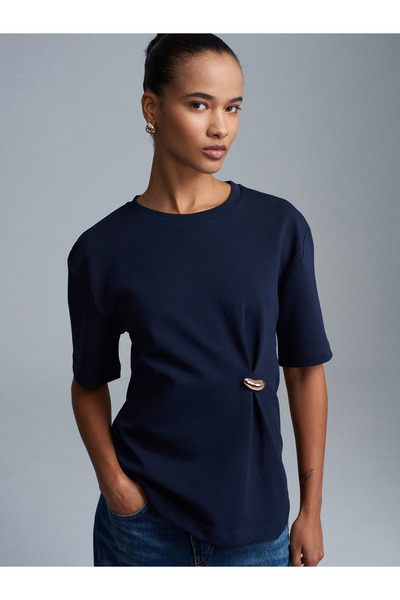 Dilvin 32445 cu detaliu cu accesoriu basic tricou -K.Albastru închis