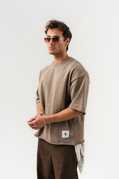 Unfinished Basic Bisiklet Yaka Dikişsiz Kol Detaylı Oversize T-shirt