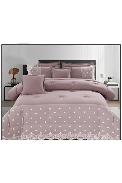 Bariq مفرش 8 قطع نفرين حشوه وسط صيفي ساده دنتيل