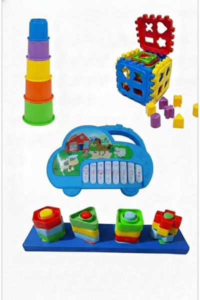 BYZ TOYS 4lü eğitici bebeğimin ilk oyuncakları Sesli piyano Bultak Kule Geome...