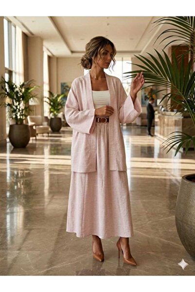 newmisal Women's Comfortable Fit Linen Fabric Kimono Skirt Set