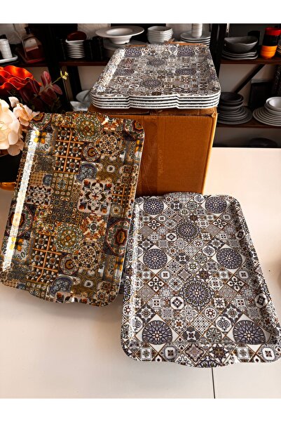 BARITCIOGLU Melamine Tray 2 Pieces Patterned Large Size