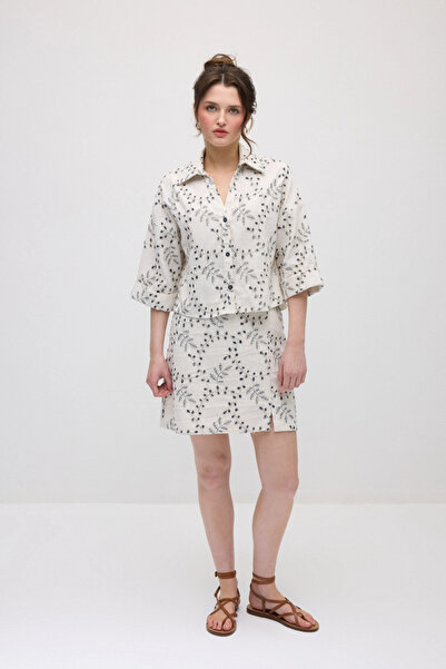 Gusto Cămașă scurtă din bumbac brodată - Ecru