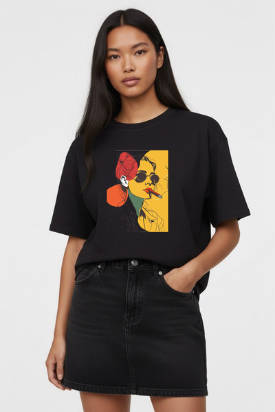 VODEXA Tricou supradimensionat pentru femei, cu imprimeu COLOR DRAWING, 100% ...