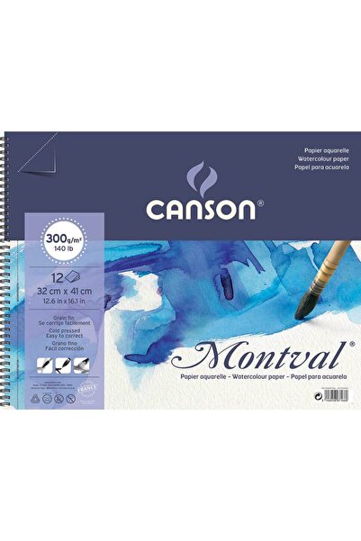 Canson Montval Aquarelle Spiral Pad Cold Pressed 300gr 32x41cm12 Sayfa