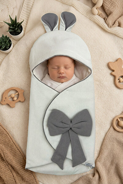 DUBLİNO KİDS Baby Girl/Boy Swaddle & Blanket with Bow Detail, Waffle Fabric, ...