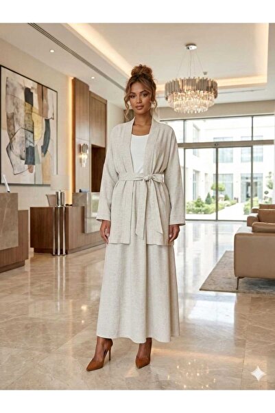 newmisal Women's Comfortable Fit Linen Fabric Kimono Skirt Set