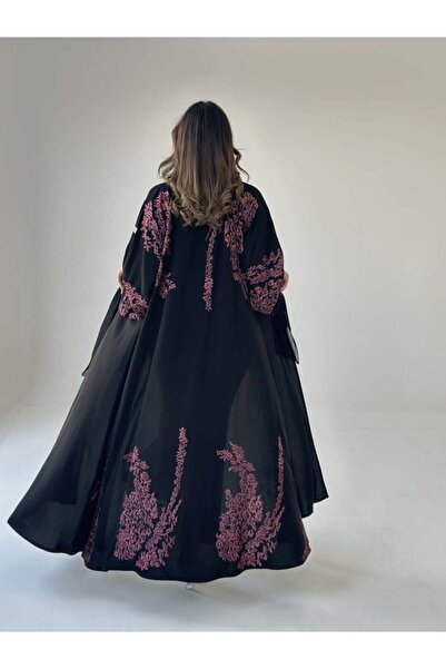 Tori Women's black royal Crepe abaya with embroidered tote-colored, luxurious...