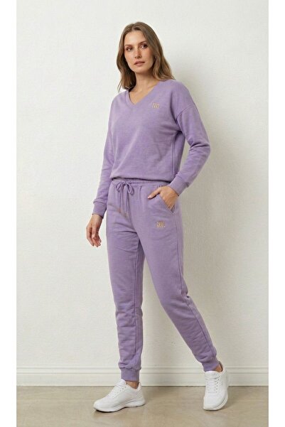 BİGOSSO Women's V-Neck Two-Thread Tracksuit Set