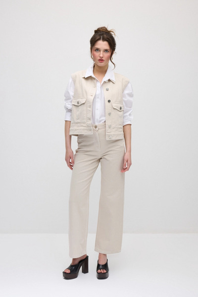 Gusto 5 Cepli Boru Paça Denim Pantolon - Bej