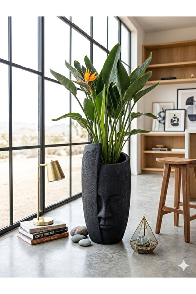 Yades Helen Serisi Fiberglas Antrasit Yüz Saksı - Lüx Dekoratif Büyük Boy Bah...