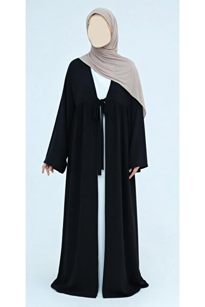 settare Bağcıklı Tesettür Kimono Abaya - Siyah
