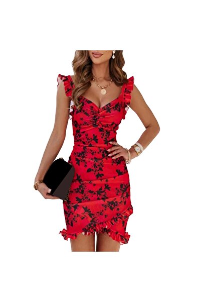 ARDSU V-Neck, Midi Dress with Vibrant Floral Patterns, Ideal for Summer Months