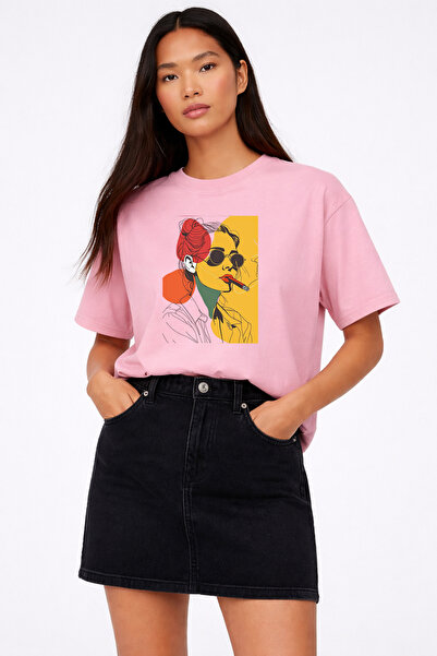 VODEXA Tricou supradimensionat pentru femei, cu imprimeu COLOR DRAWING, 100% ...