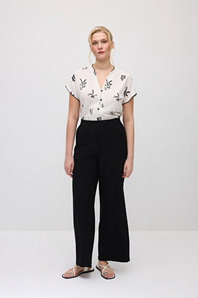 Gusto Wide-Leg Elastic Waist Viscose Pants - Black