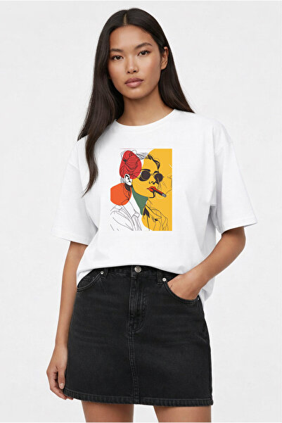 VODEXA Tricou supradimensionat pentru femei, cu imprimeu COLOR DRAWING, 100% ...
