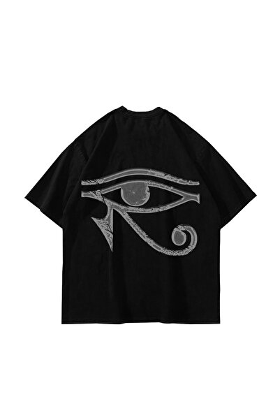 Bak Moda Μπλουζάκι Unisex Μαύρο με στάμπα Μάτι του Ώρου, Oversize