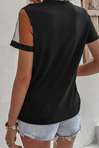Kokosh moda Kadın Bisiklet Yaka Taşlı Tül Detaylı Bluz