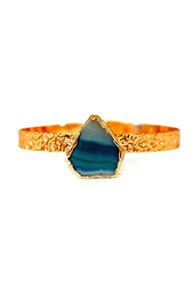 Zeynep Büyükbay Adjustable Dark Turquoise Agate Stone Copper Bracelet