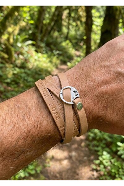 Duke Nickle Men's Cream Leather Multi-Layer Metal Detailed Bracelet