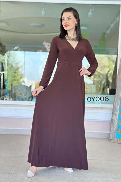 İnce Topuk Lycra Double Breasted Neckline Long Dress 0Y006
