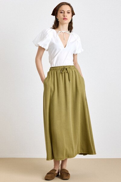 Olcay Спідниця з еластичним поясом Soft Denim YAĞ YEŞİLİ 7068