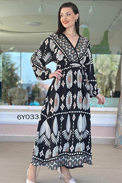 İnce Topuk Double-Breasted Collar and Sleeve Elastic Dress 6Y033