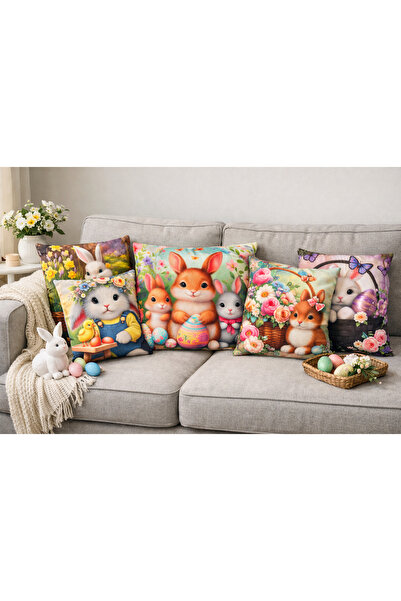 GIA'S WORLD Set of 5 easter-themed pillow covers 43x43 Velvet + Polyester