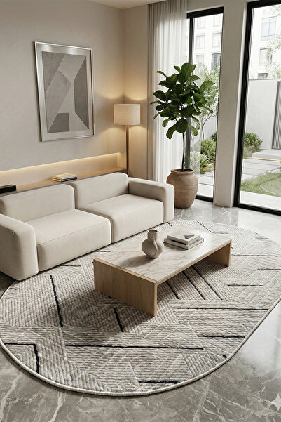 tropikal home Covor oval modern, cu textură de bambus, bază anti-alunecare, c...